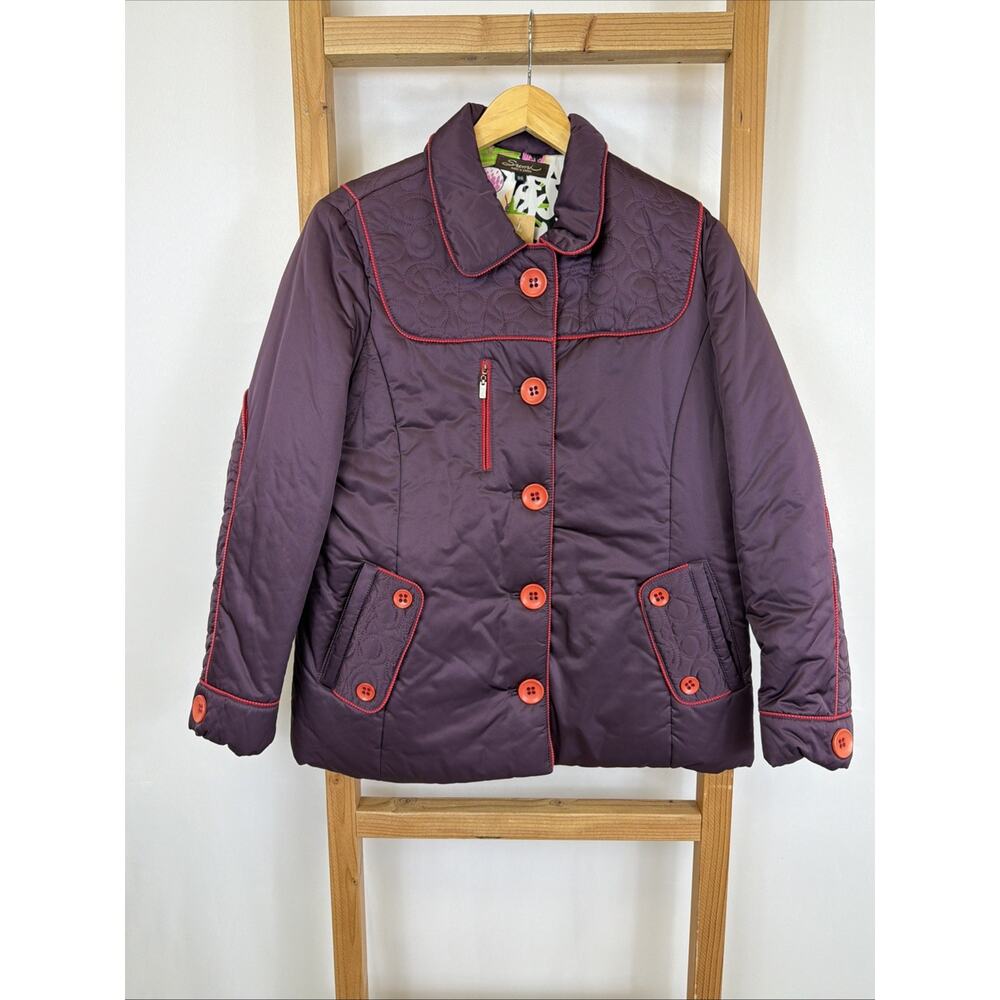 Sumi Burgundy Textured Quilted Jacket Artsy Button Front Coat SZ SMALL
